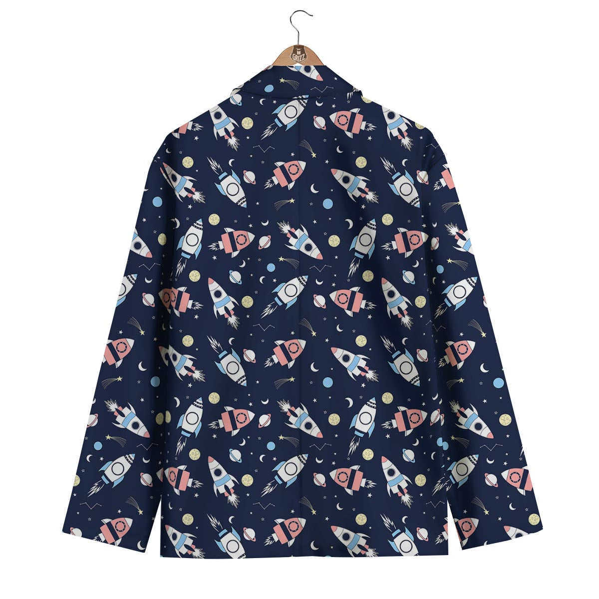 Planet Spaceship Pattern Print Men's Blazer-grizzshop