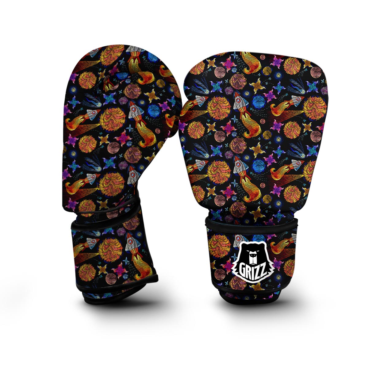 Planet Spaceship Print Pattern Boxing Gloves-grizzshop
