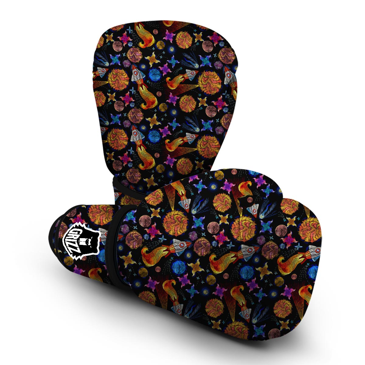 Planet Spaceship Print Pattern Boxing Gloves-grizzshop