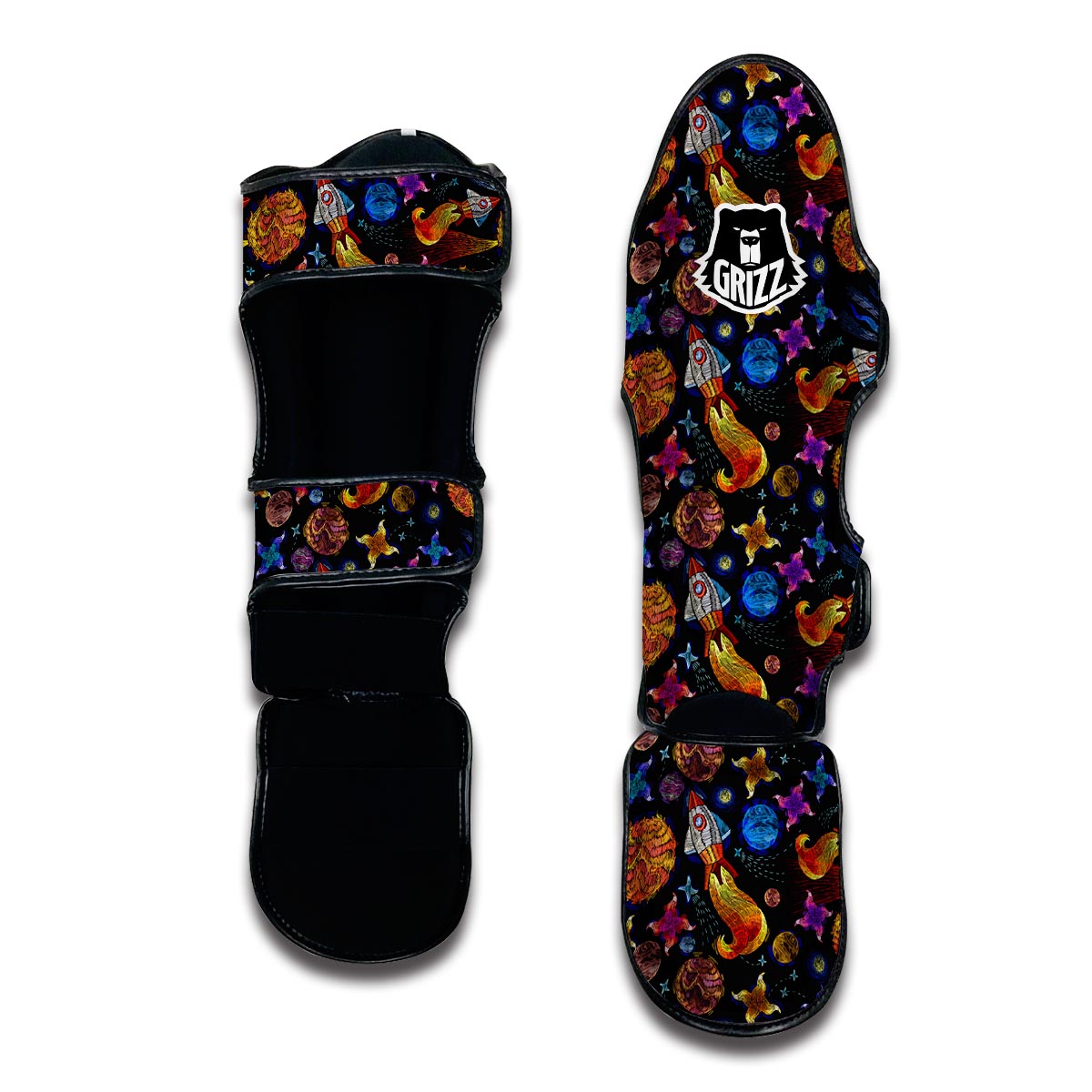 Planet Spaceship Print Pattern Muay Thai Shin Guards-grizzshop