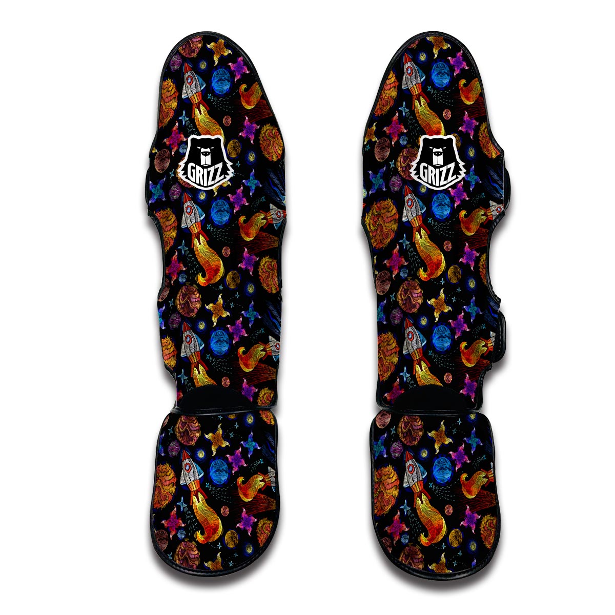 Planet Spaceship Print Pattern Muay Thai Shin Guards-grizzshop