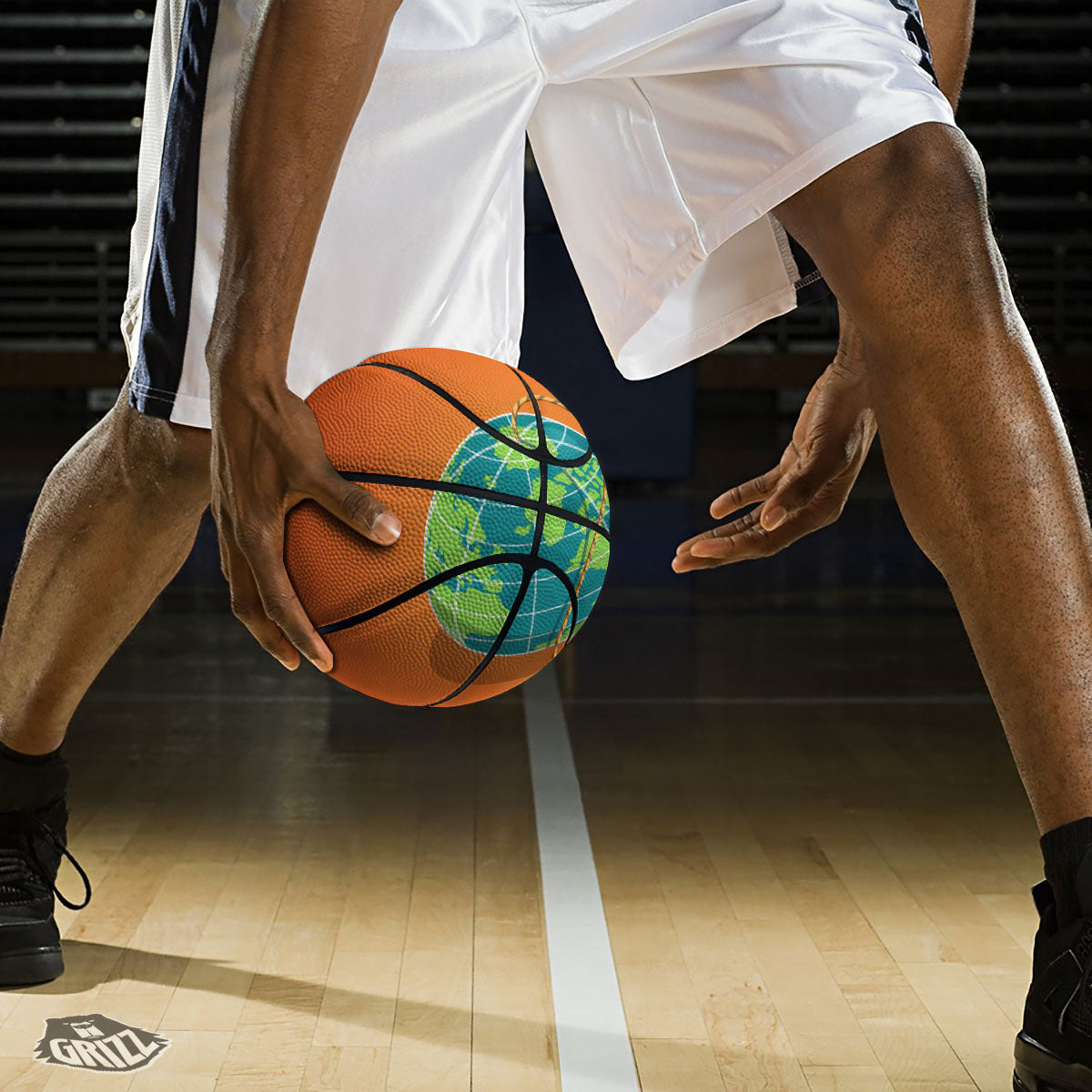 Planet Earth With Burning Fuse Orange Print Basketball