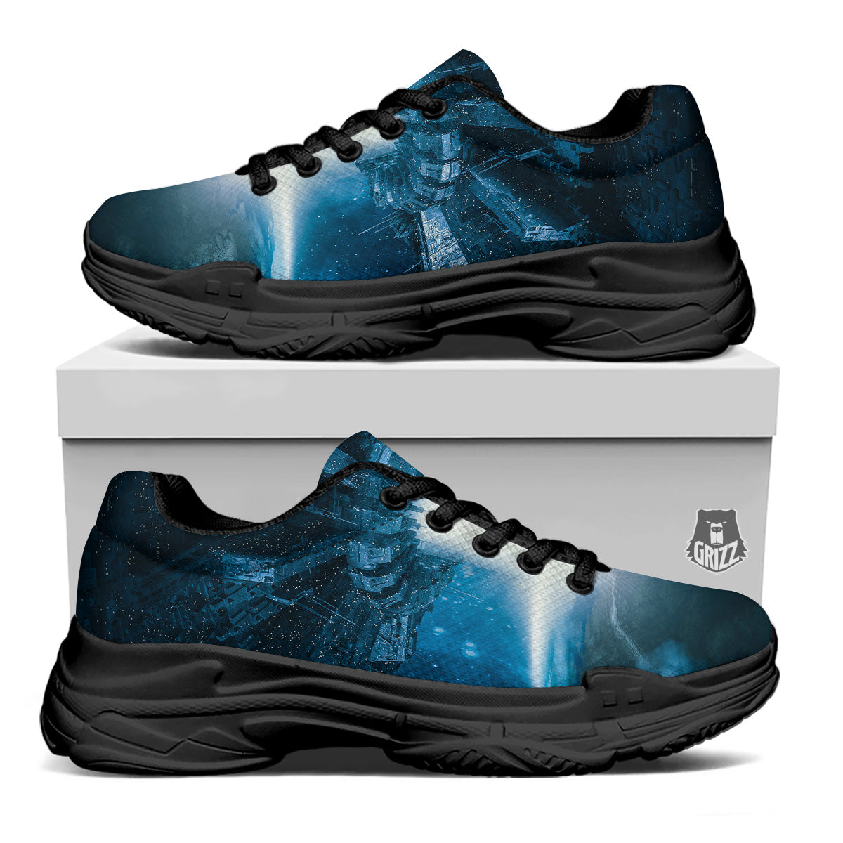 Planetary Invasion Print Black Chunky Shoes-grizzshop