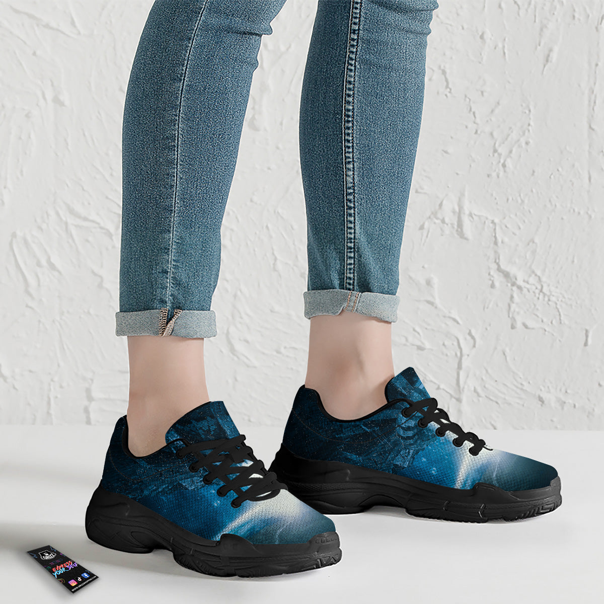 Planetary Invasion Print Black Chunky Shoes-grizzshop
