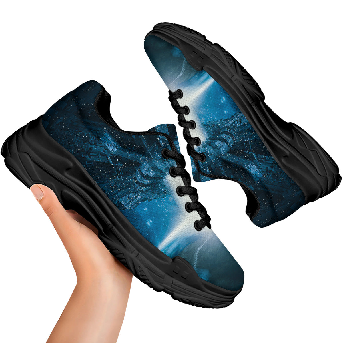 Planetary Invasion Print Black Chunky Shoes-grizzshop