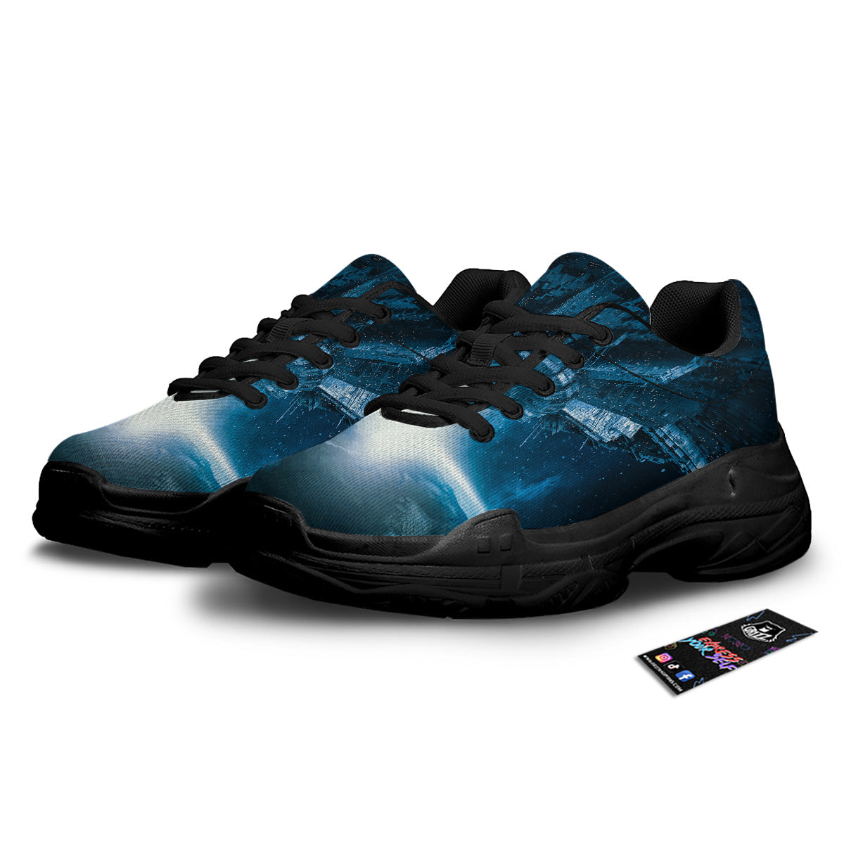 Planetary Invasion Print Black Chunky Shoes-grizzshop