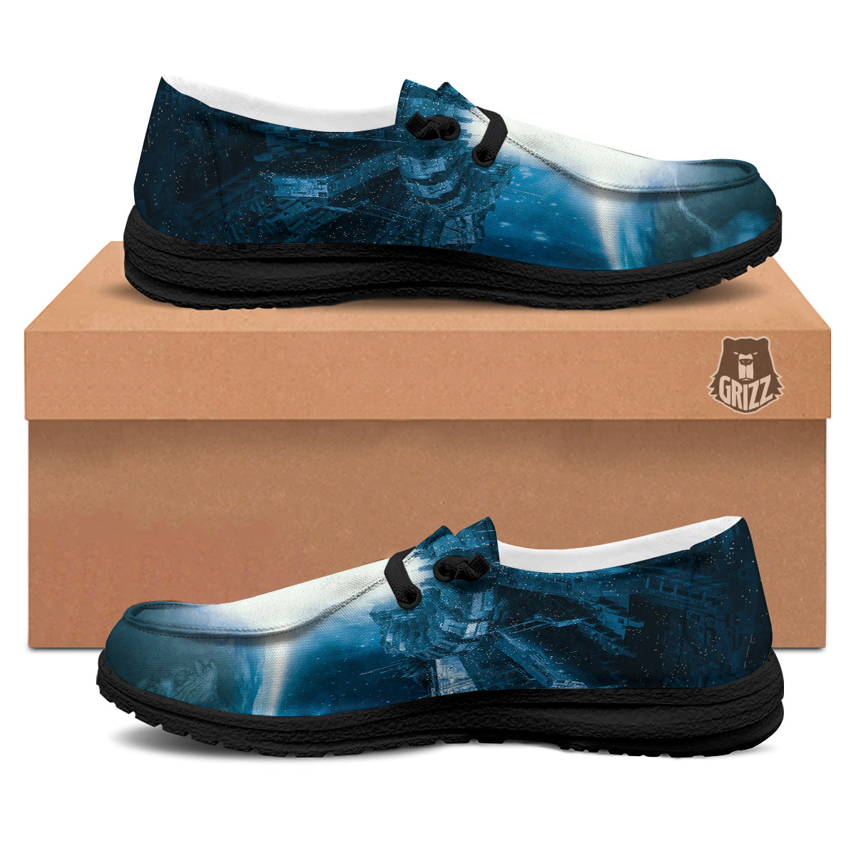 Planetary Invasion Print Black Loafers-grizzshop