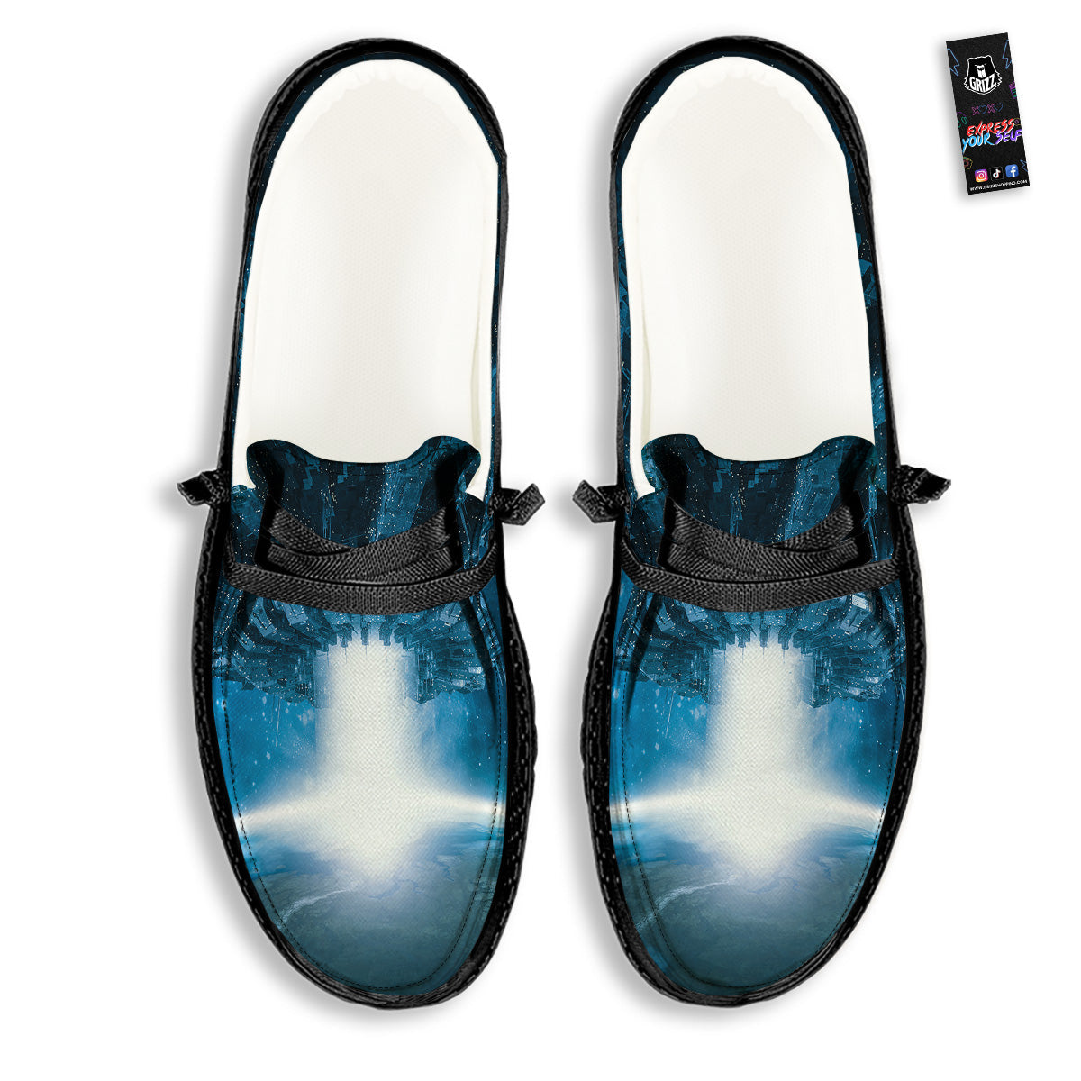 Planetary Invasion Print Black Loafers-grizzshop