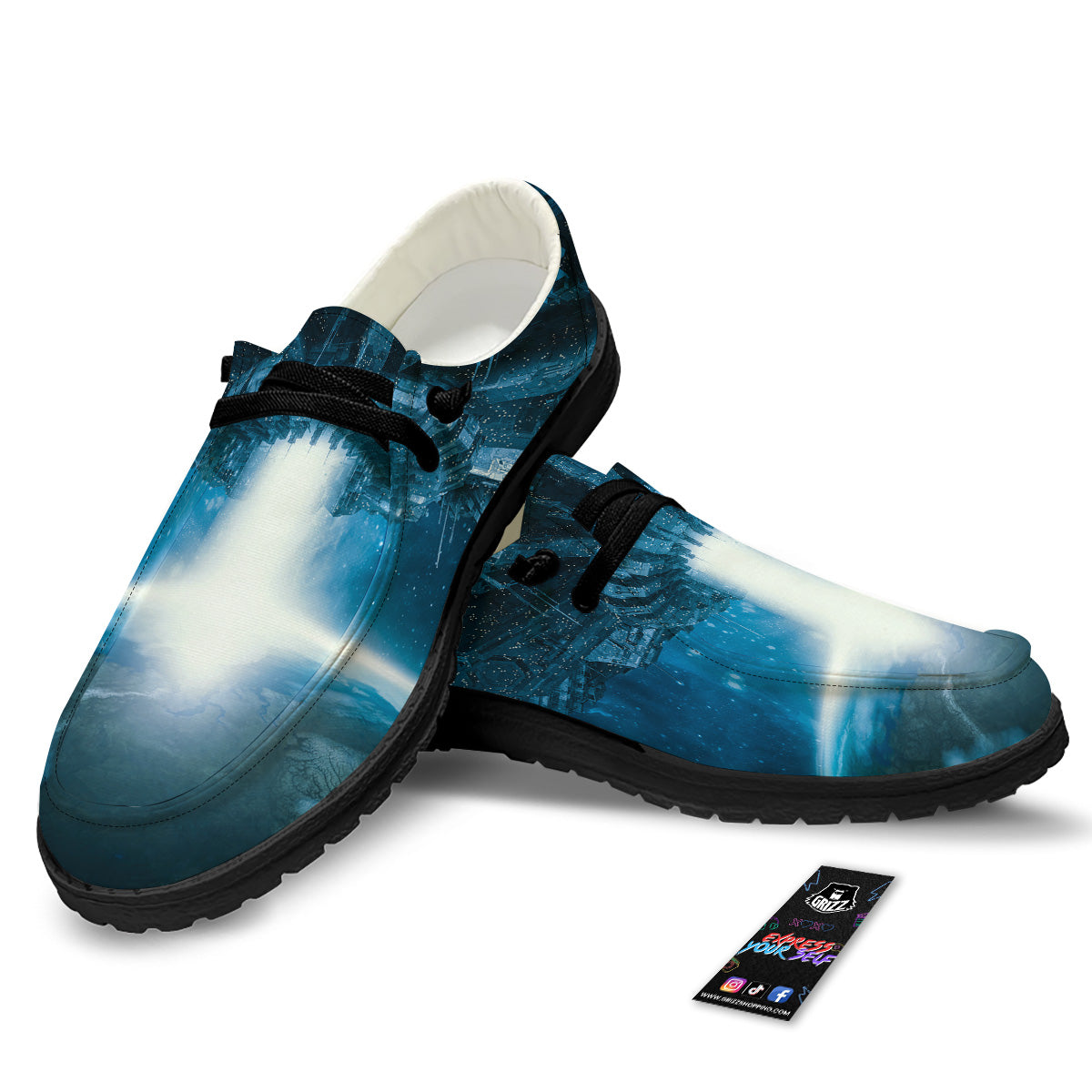 Planetary Invasion Print Black Loafers-grizzshop