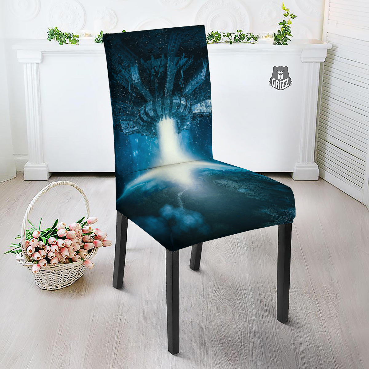 Planetary Invasion Print Dining Chair Slipcover-grizzshop