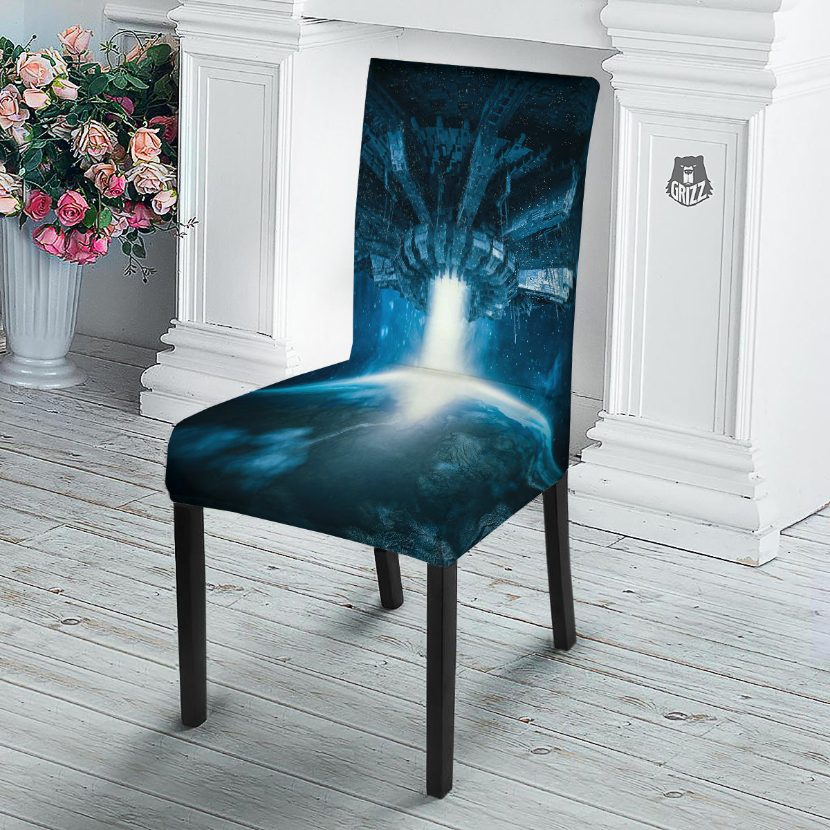 Planetary Invasion Print Dining Chair Slipcover-grizzshop