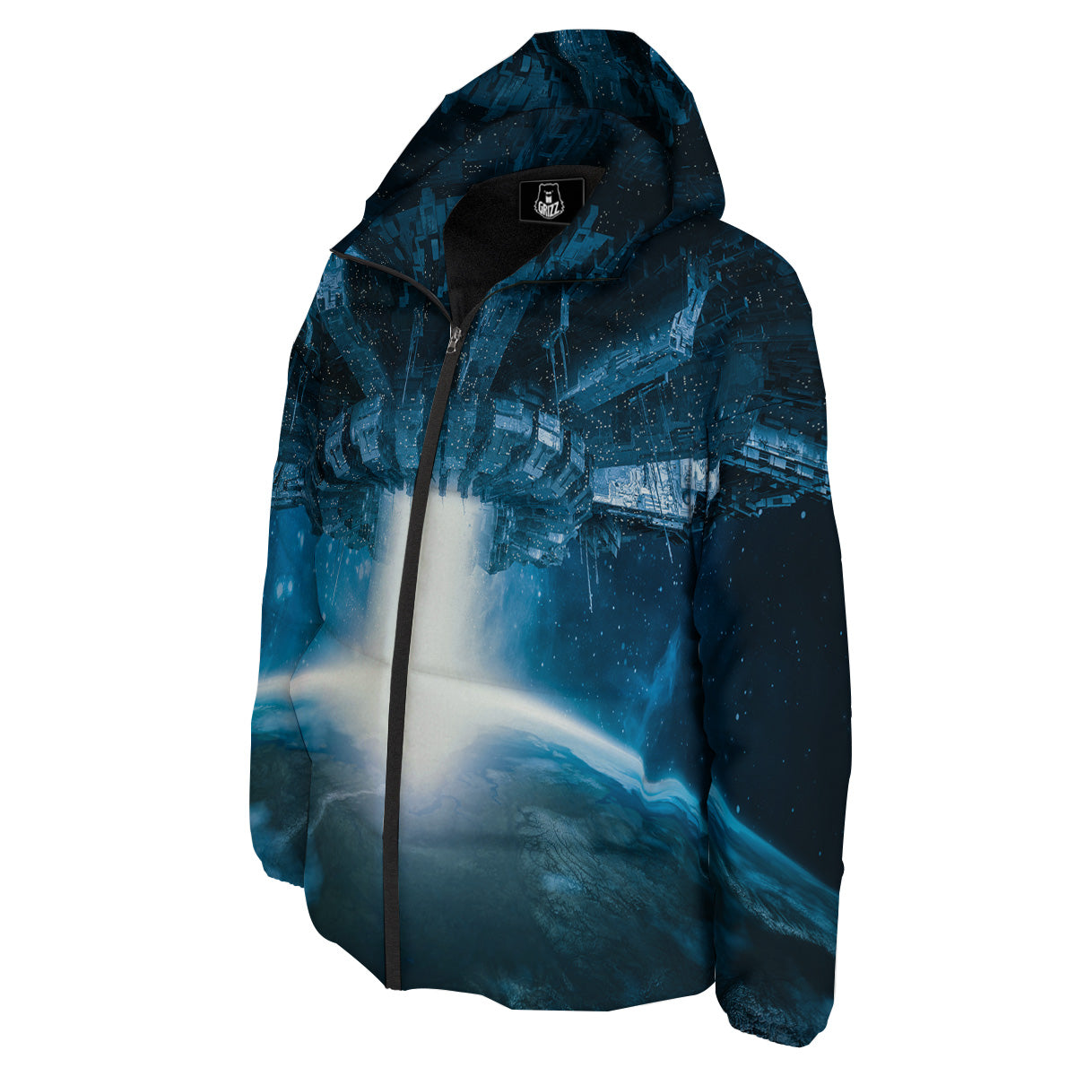 Planetary Invasion Print Down Jacket-grizzshop