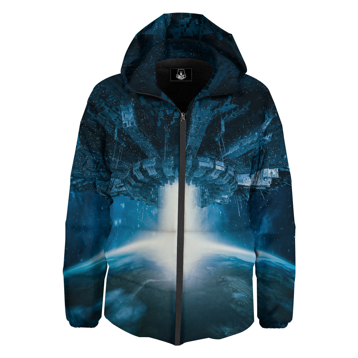Planetary Invasion Print Down Jacket-grizzshop