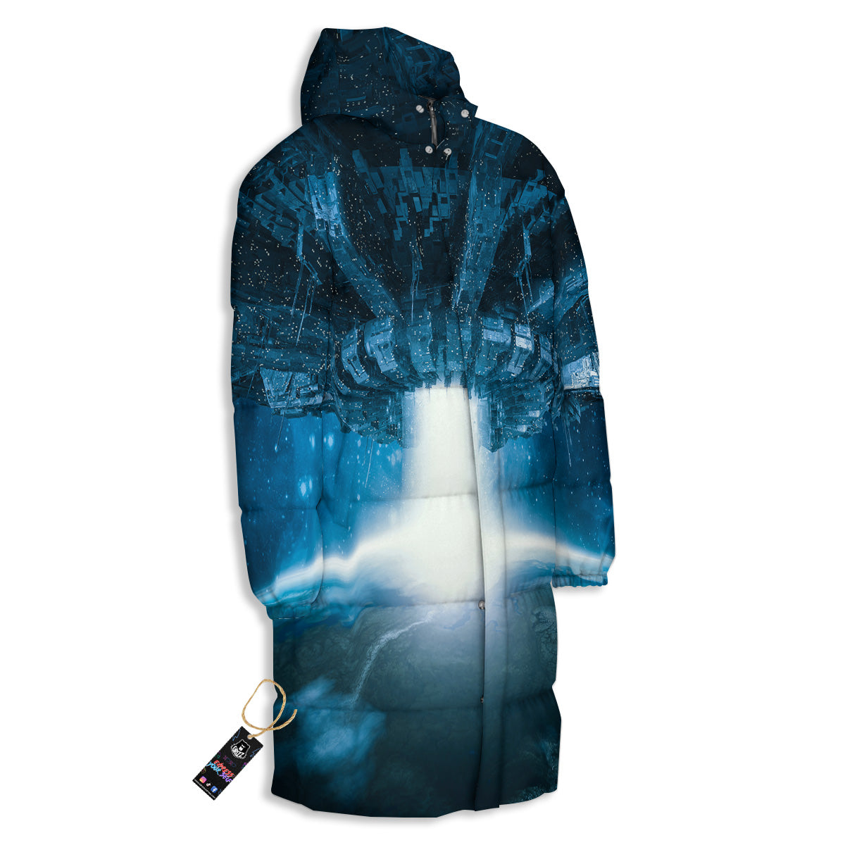 Planetary Invasion Print Long Down Jacket-grizzshop