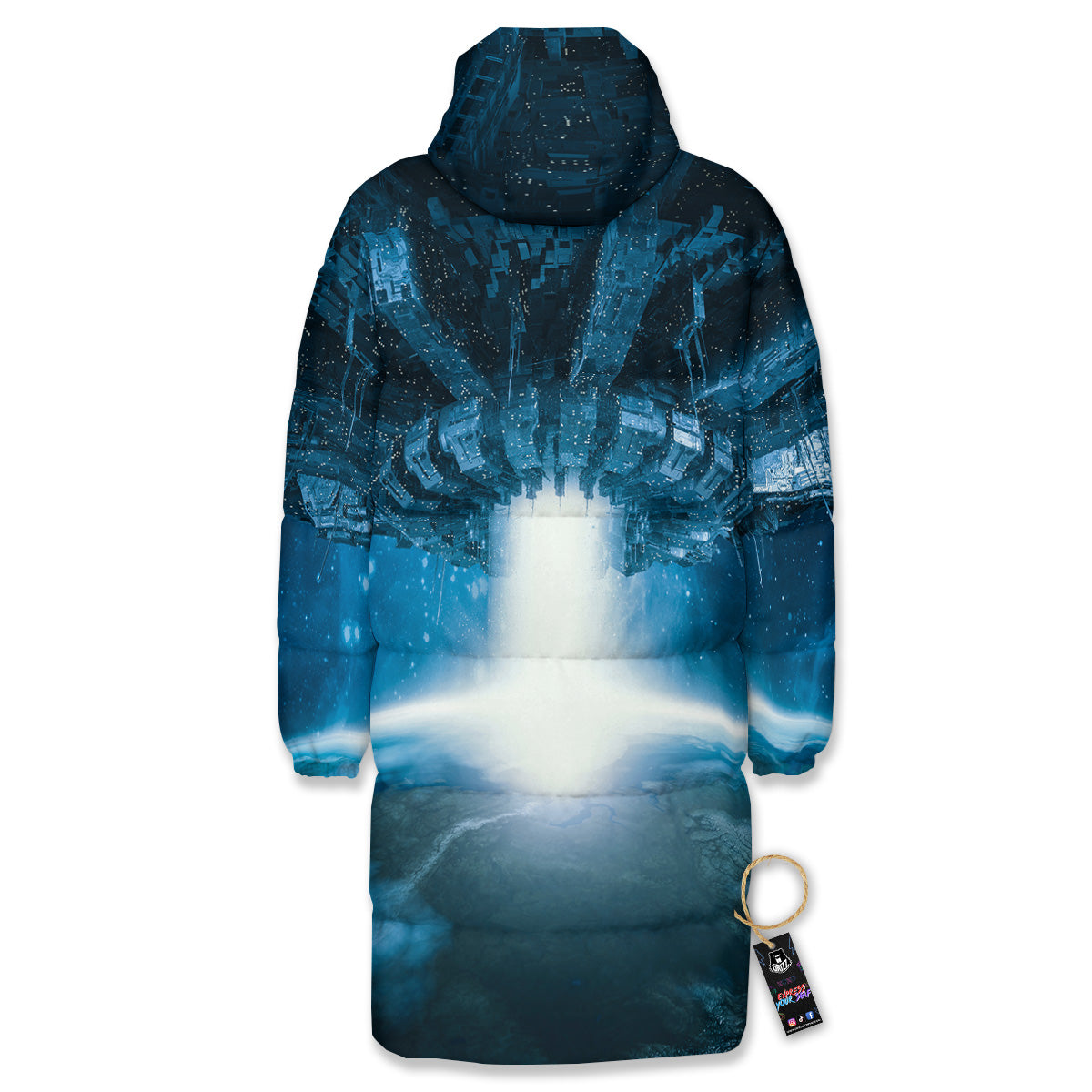 Planetary Invasion Print Long Down Jacket-grizzshop