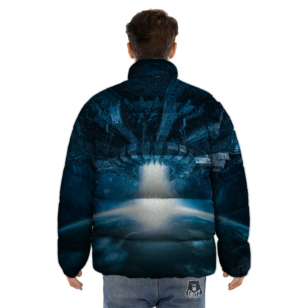 Planetary Invasion Print Puffer Jacket-grizzshop
