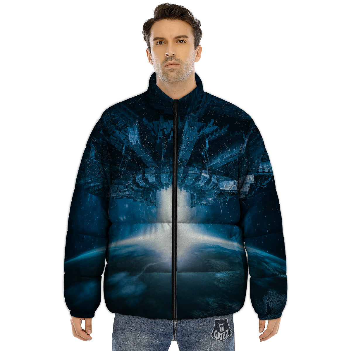 Planetary Invasion Print Puffer Jacket-grizzshop