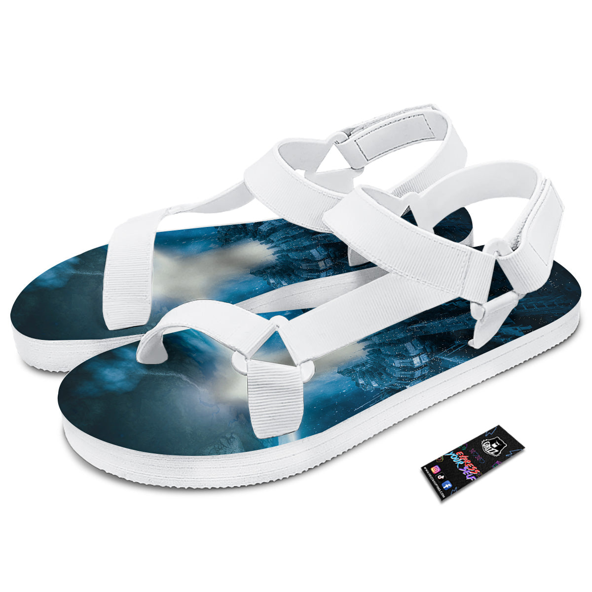 Planetary Invasion Print White Open Toe Sandals-grizzshop