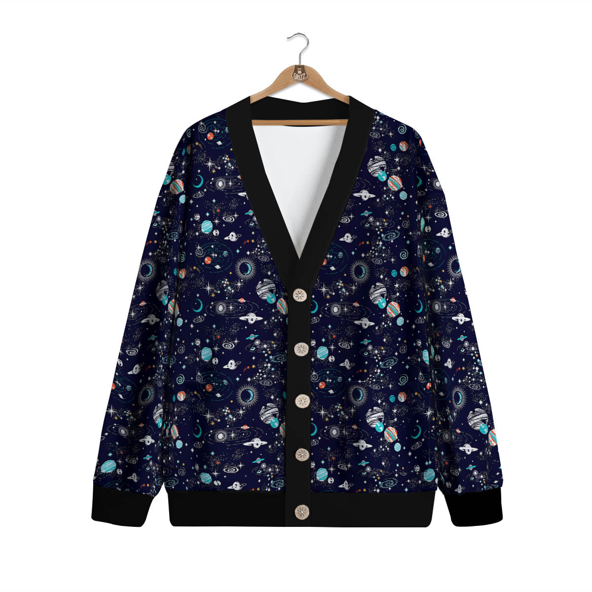 Planets And Constellations Print Pattern Cardigan-grizzshop