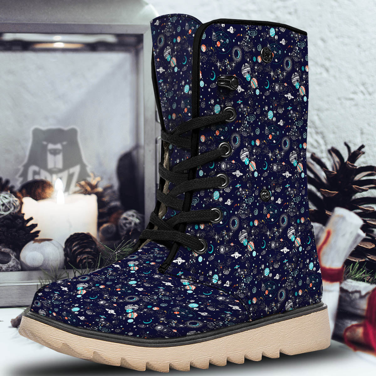 Planets And Constellations Print Pattern Snow Boots-grizzshop