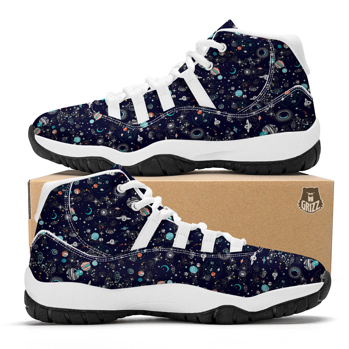 Planets And Constellations Print Pattern White Bball Shoes-grizzshop