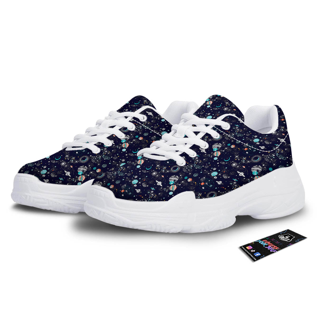 Planets And Constellations Print Pattern White Chunky Shoes-grizzshop