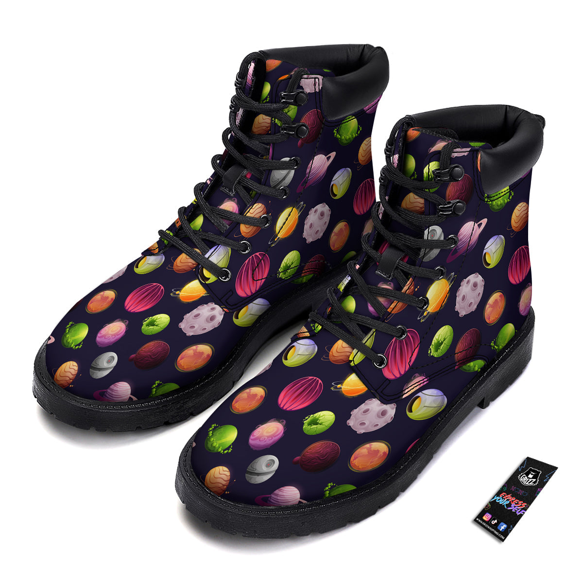 Planets And Stars Print Pattern Boots-grizzshop