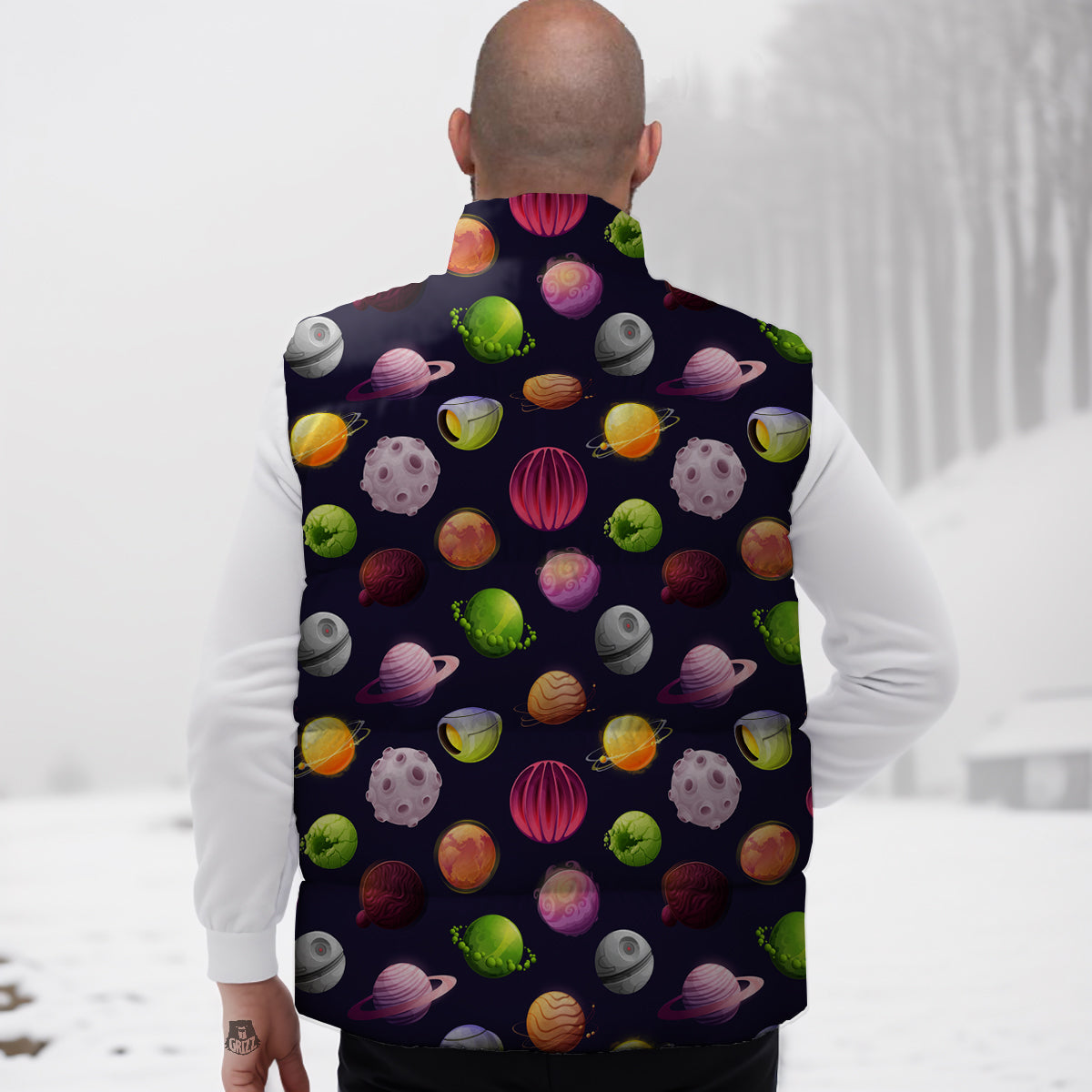 Planets And Stars Print Pattern Down Vest