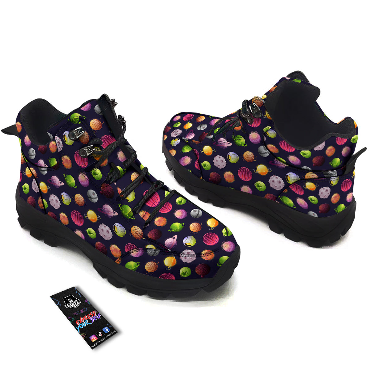 Planets And Stars Print Pattern Hiking Shoes-grizzshop