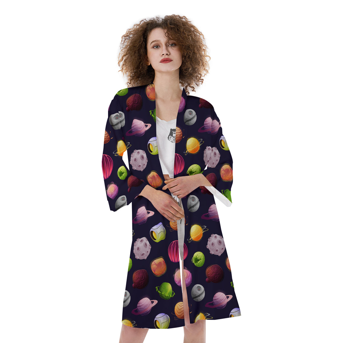 Planets And Stars Print Pattern Kimono-grizzshop