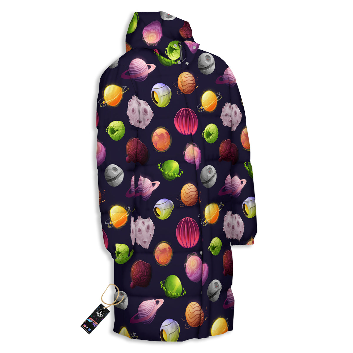 Planets And Stars Print Pattern Long Down Jacket-grizzshop