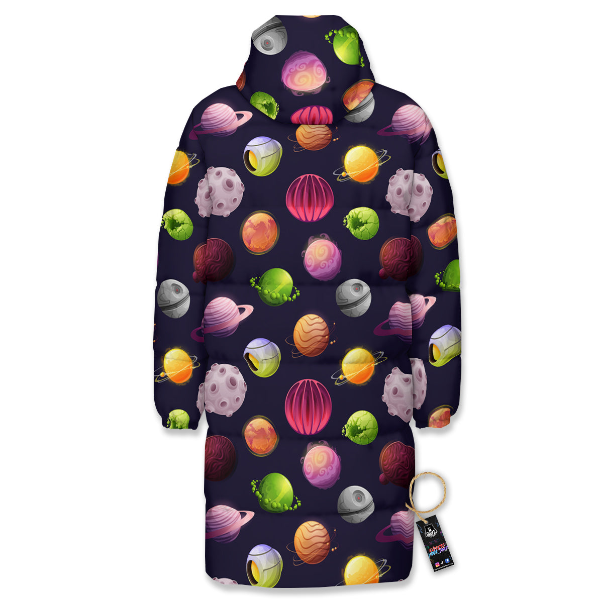 Planets And Stars Print Pattern Long Down Jacket-grizzshop