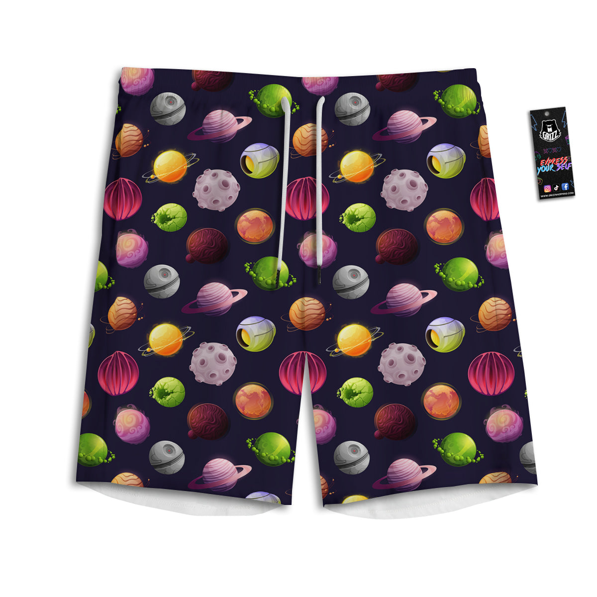 Planets And Stars Print Pattern Men's Athletic Shorts