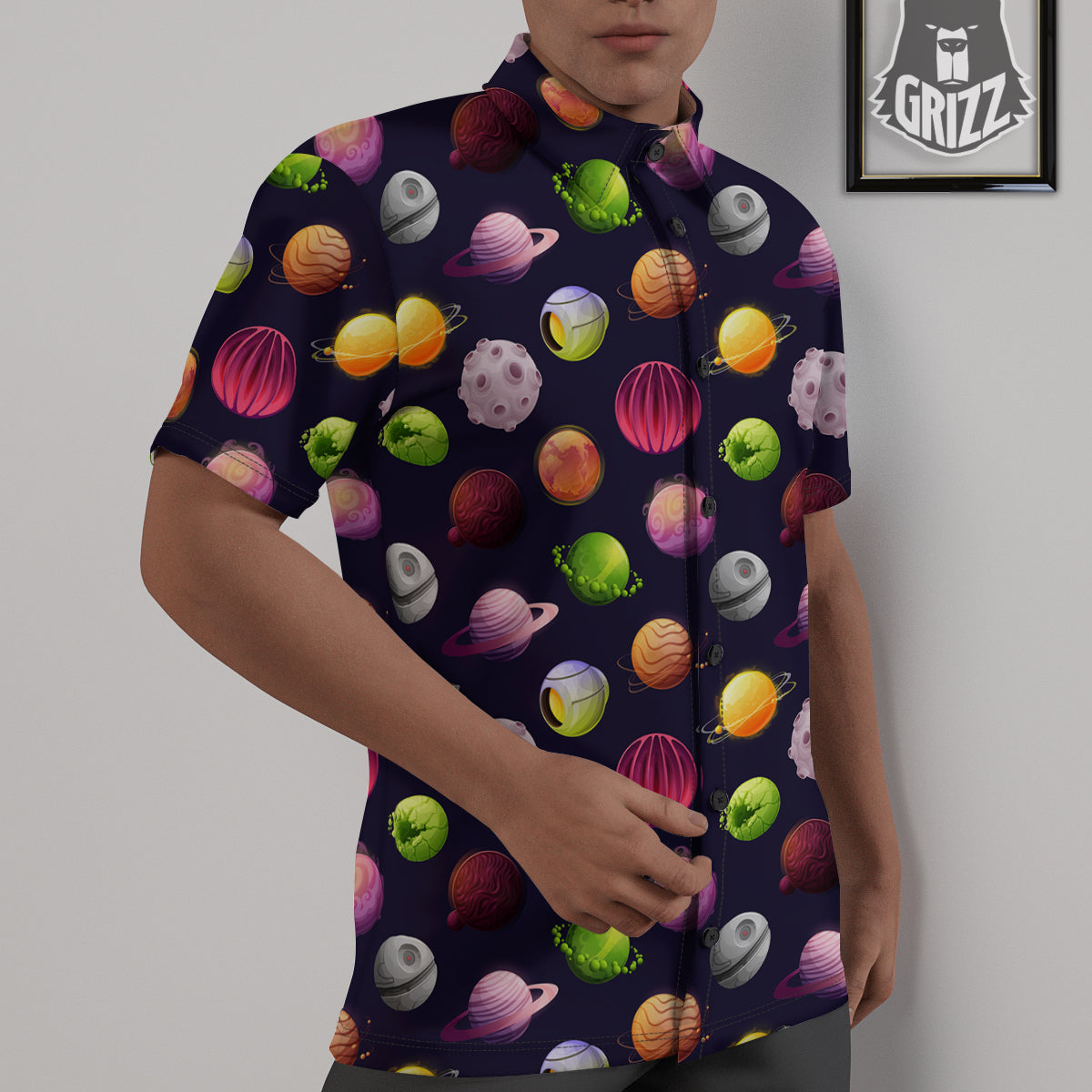 Planets And Stars Print Pattern Untucked Shirts-grizzshop