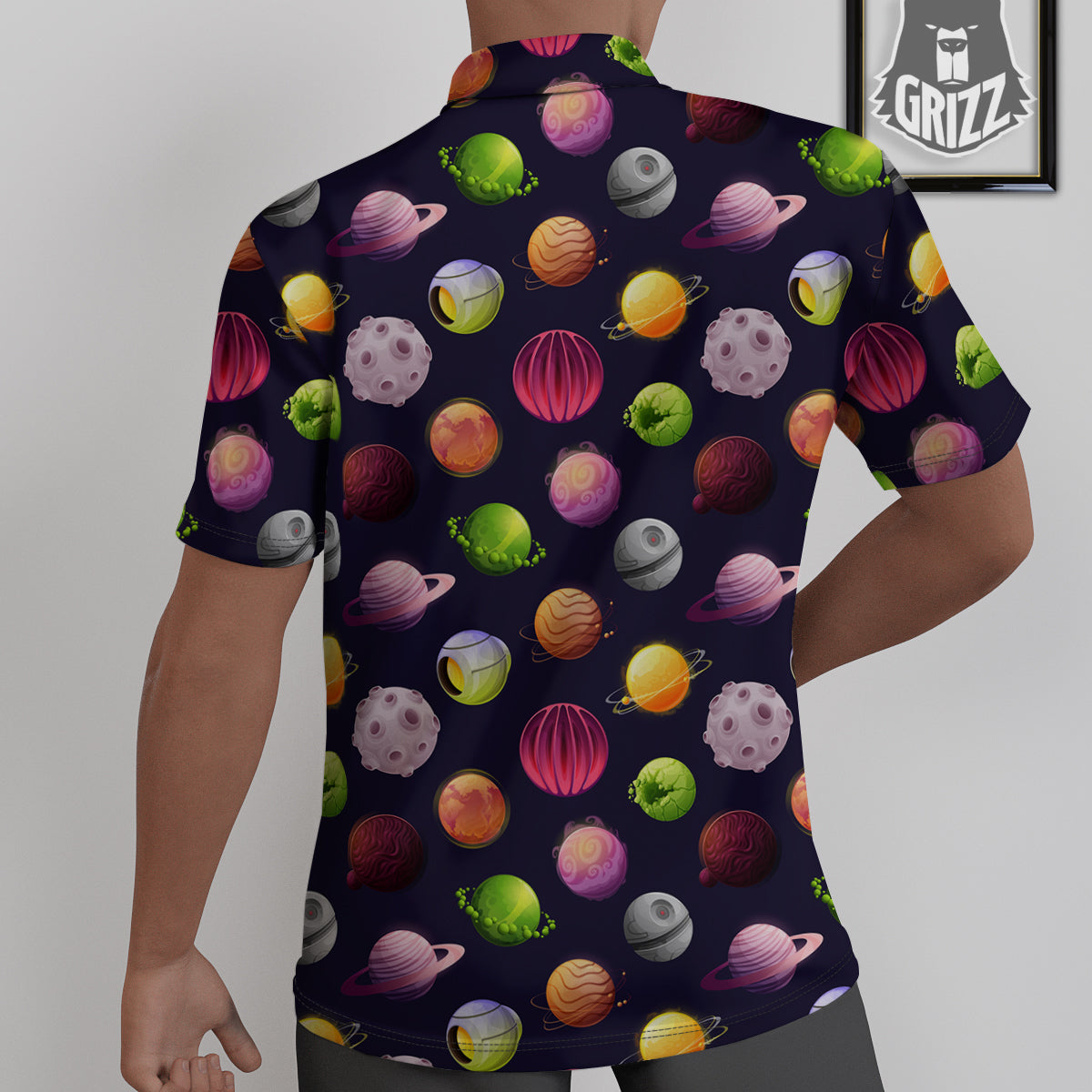 Planets And Stars Print Pattern Untucked Shirts-grizzshop