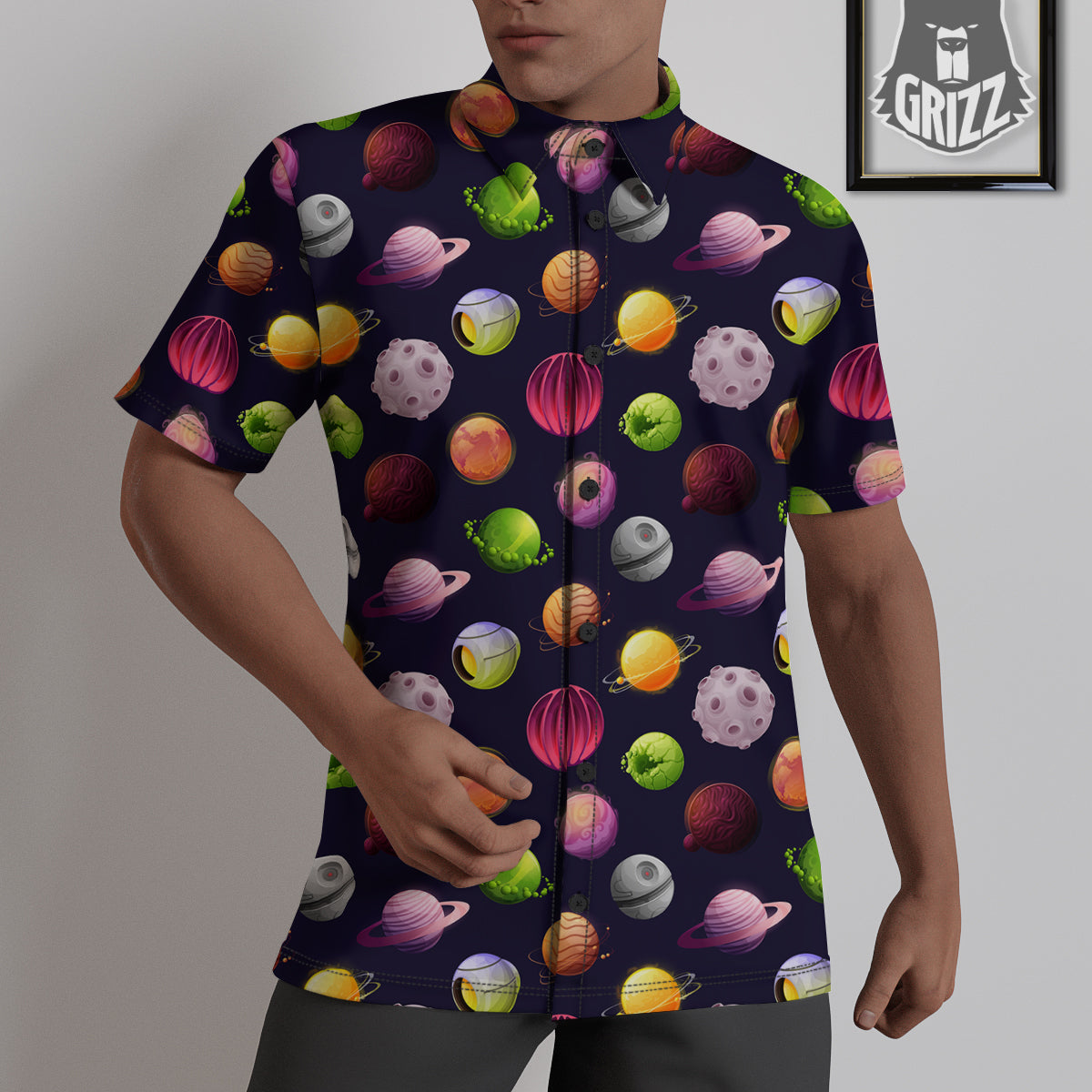 Planets And Stars Print Pattern Untucked Shirts-grizzshop