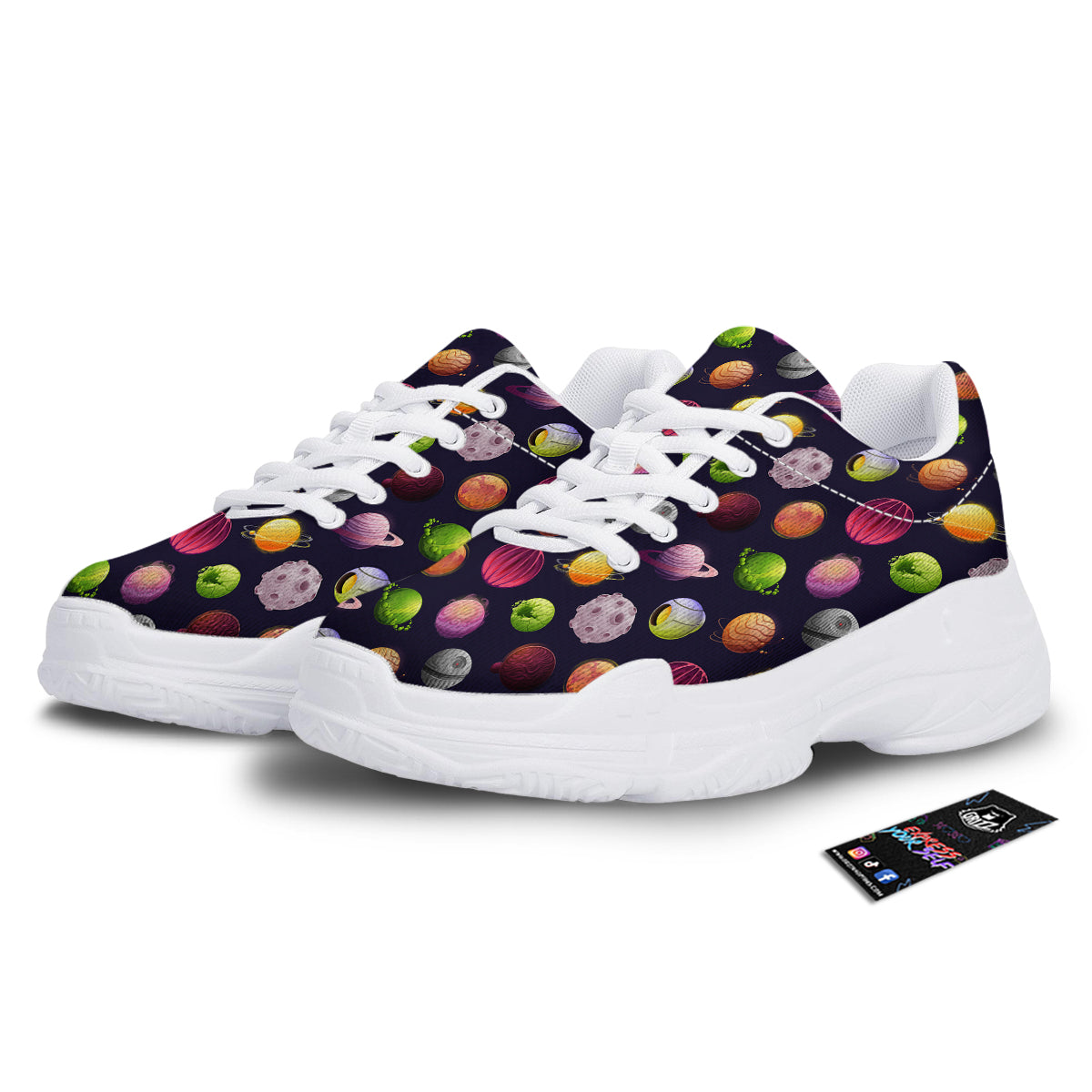 Planets And Stars Print Pattern White Chunky Shoes-grizzshop