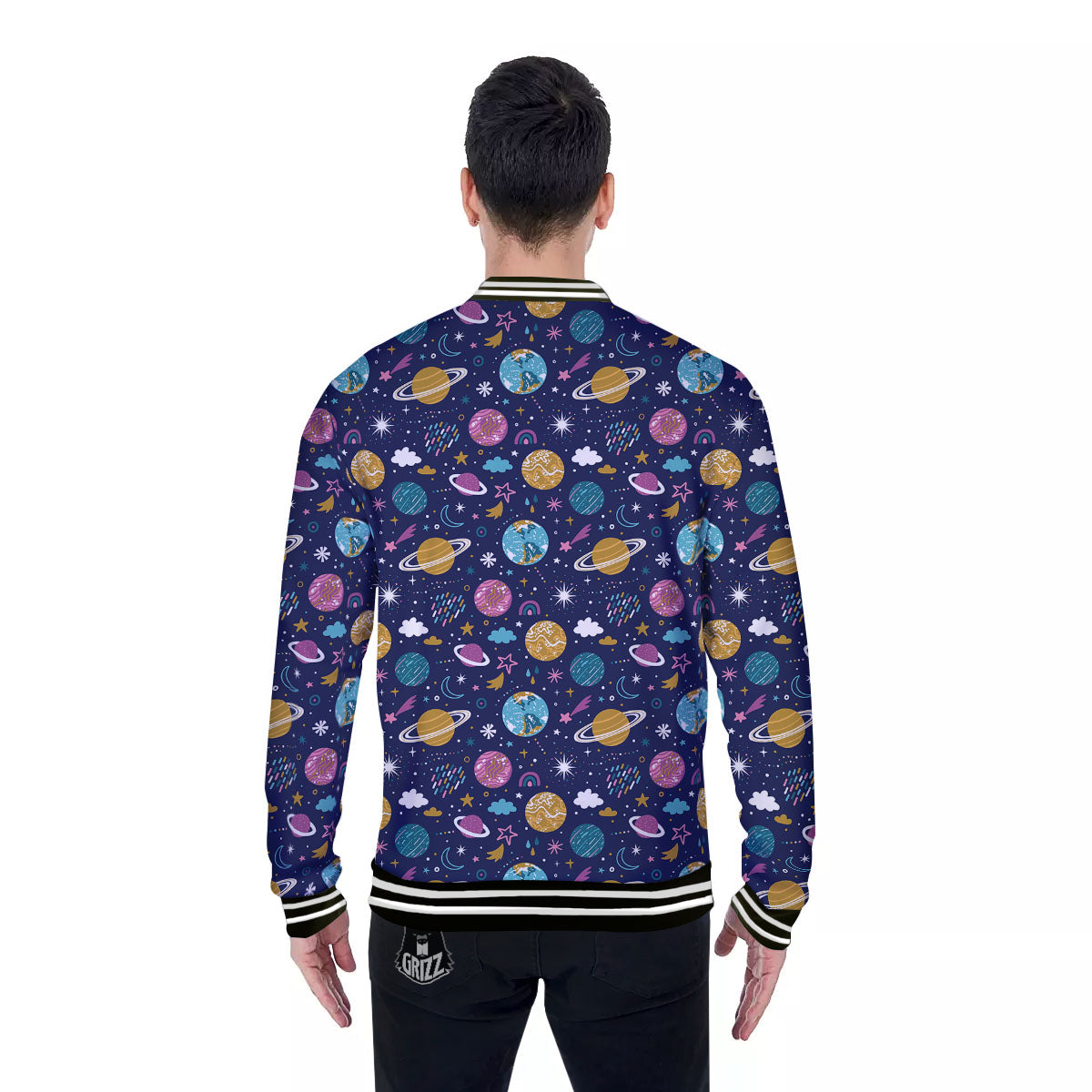 Planets Doodle Print Pattern Baseball Jacket-grizzshop