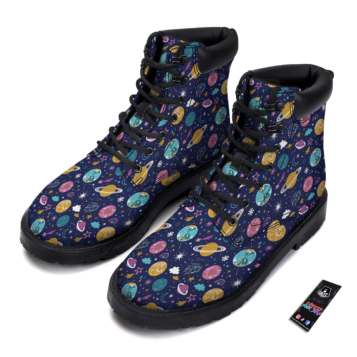 Planets Doodle Print Pattern Boots-grizzshop