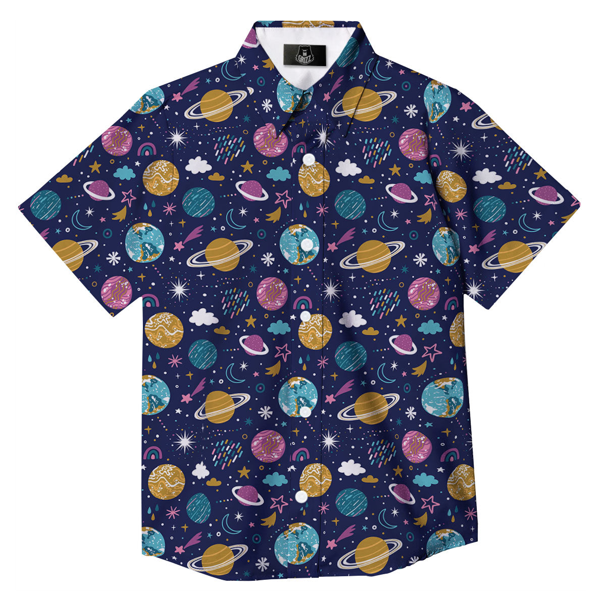 Planets Doodle Print Pattern Button Up Shirt-grizzshop