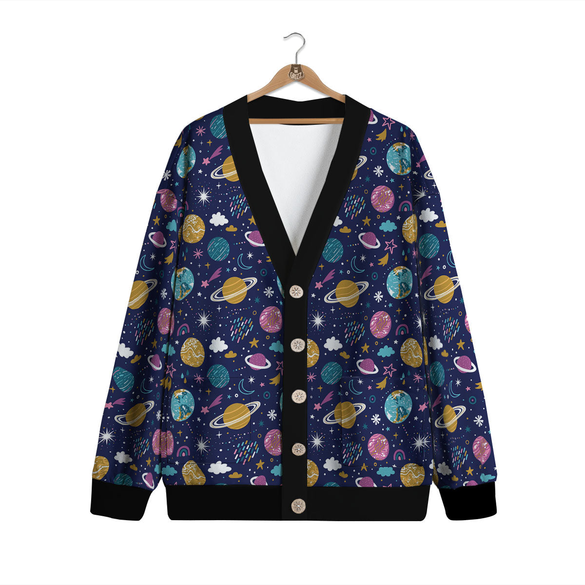 Planets Doodle Print Pattern Cardigan-grizzshop