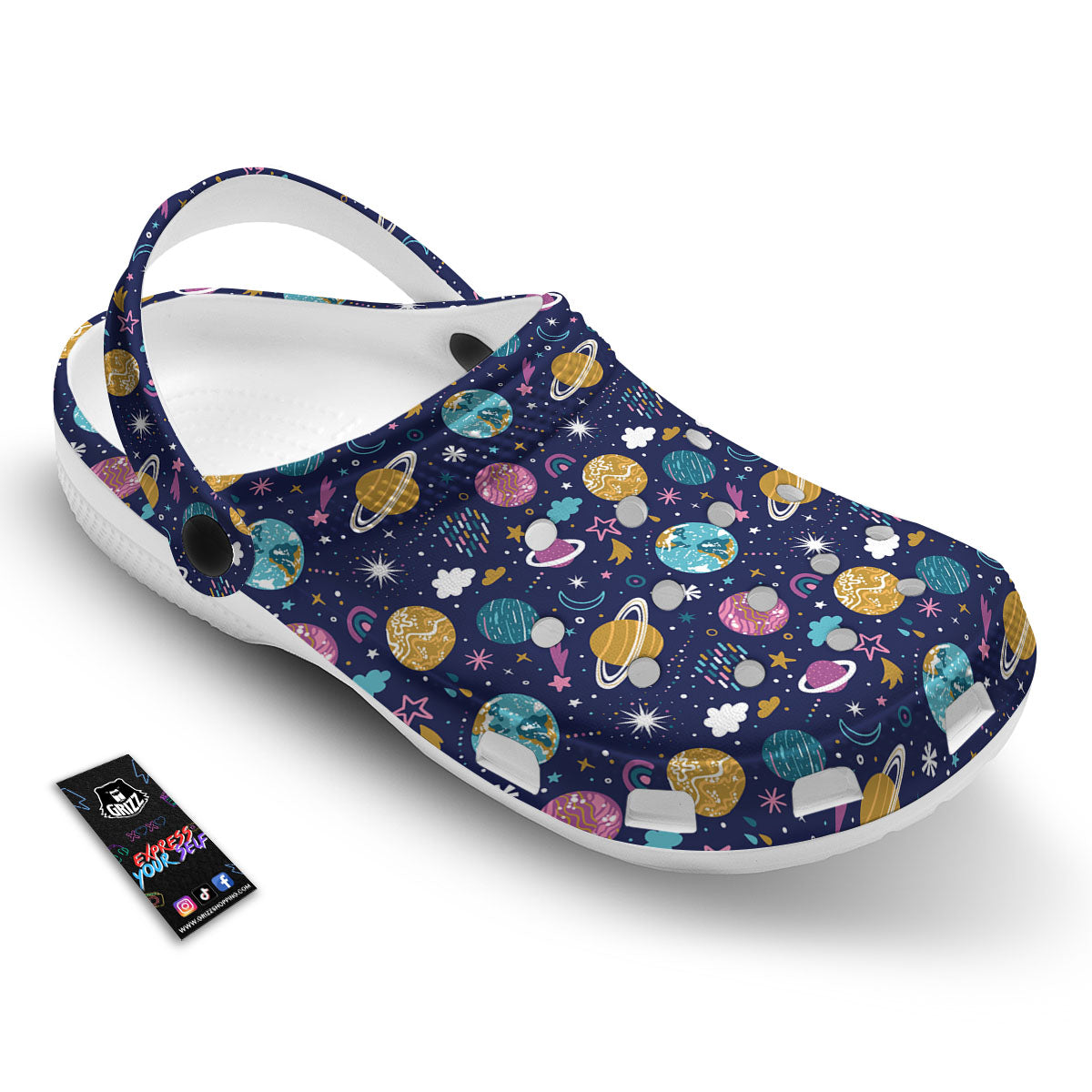 Planets Doodle Print Pattern Clog-grizzshop