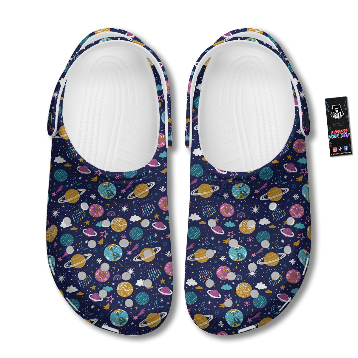 Planets Doodle Print Pattern Clog-grizzshop