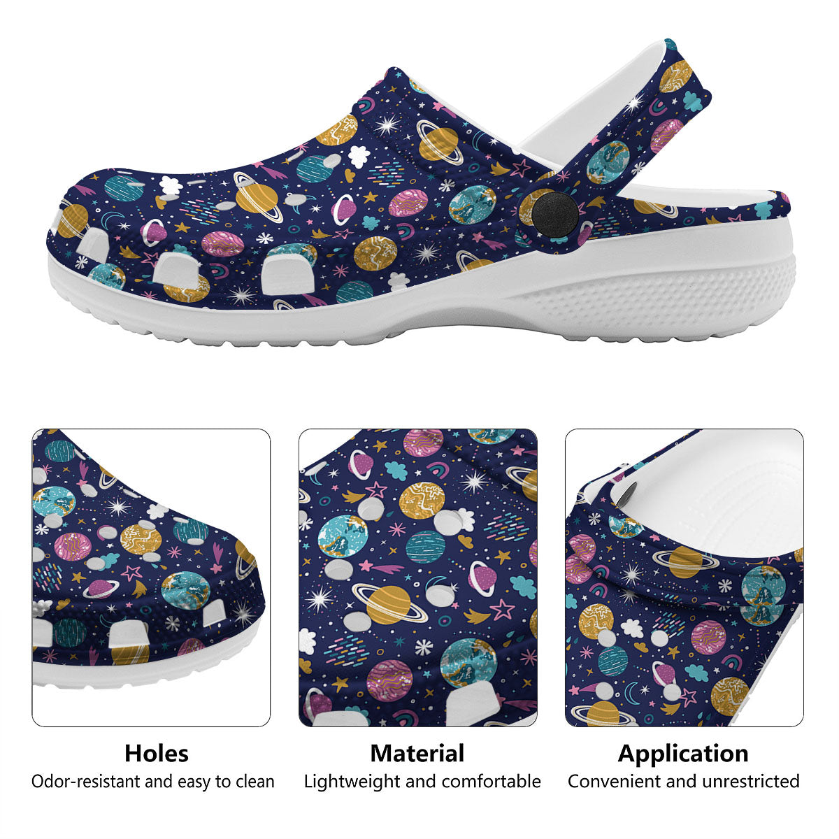Planets Doodle Print Pattern Clog-grizzshop