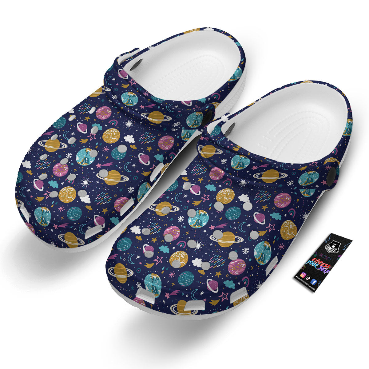 Planets Doodle Print Pattern Clog-grizzshop
