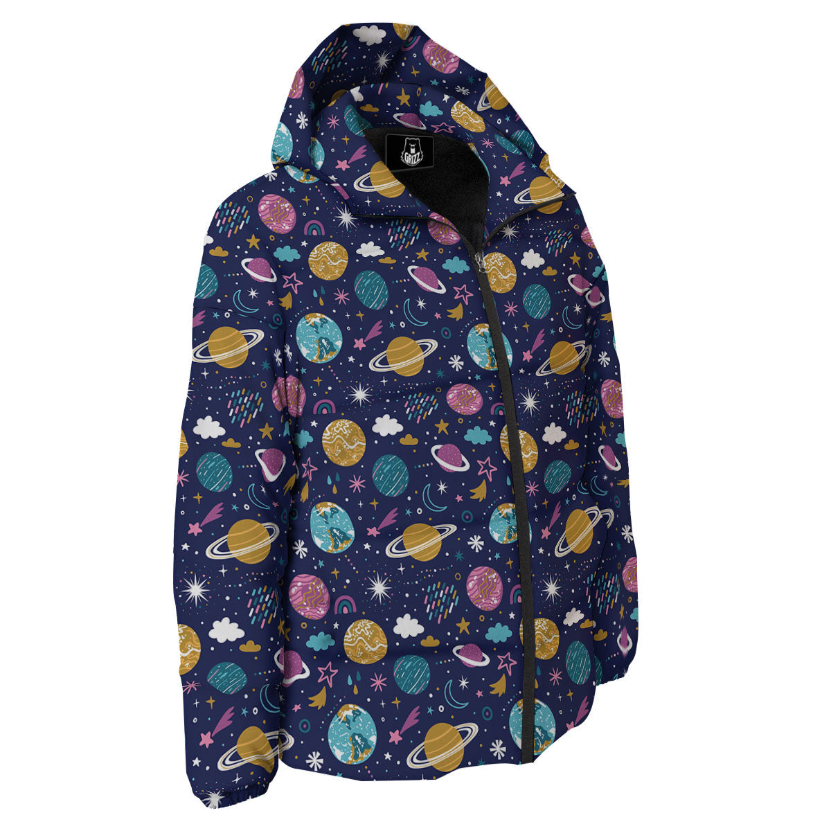 Planets Doodle Print Pattern Down Jacket-grizzshop