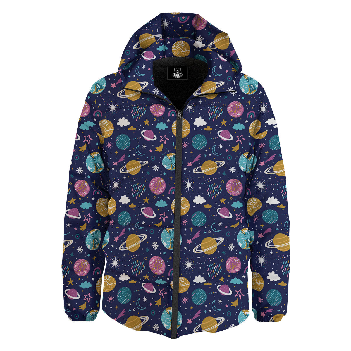 Planets Doodle Print Pattern Down Jacket-grizzshop