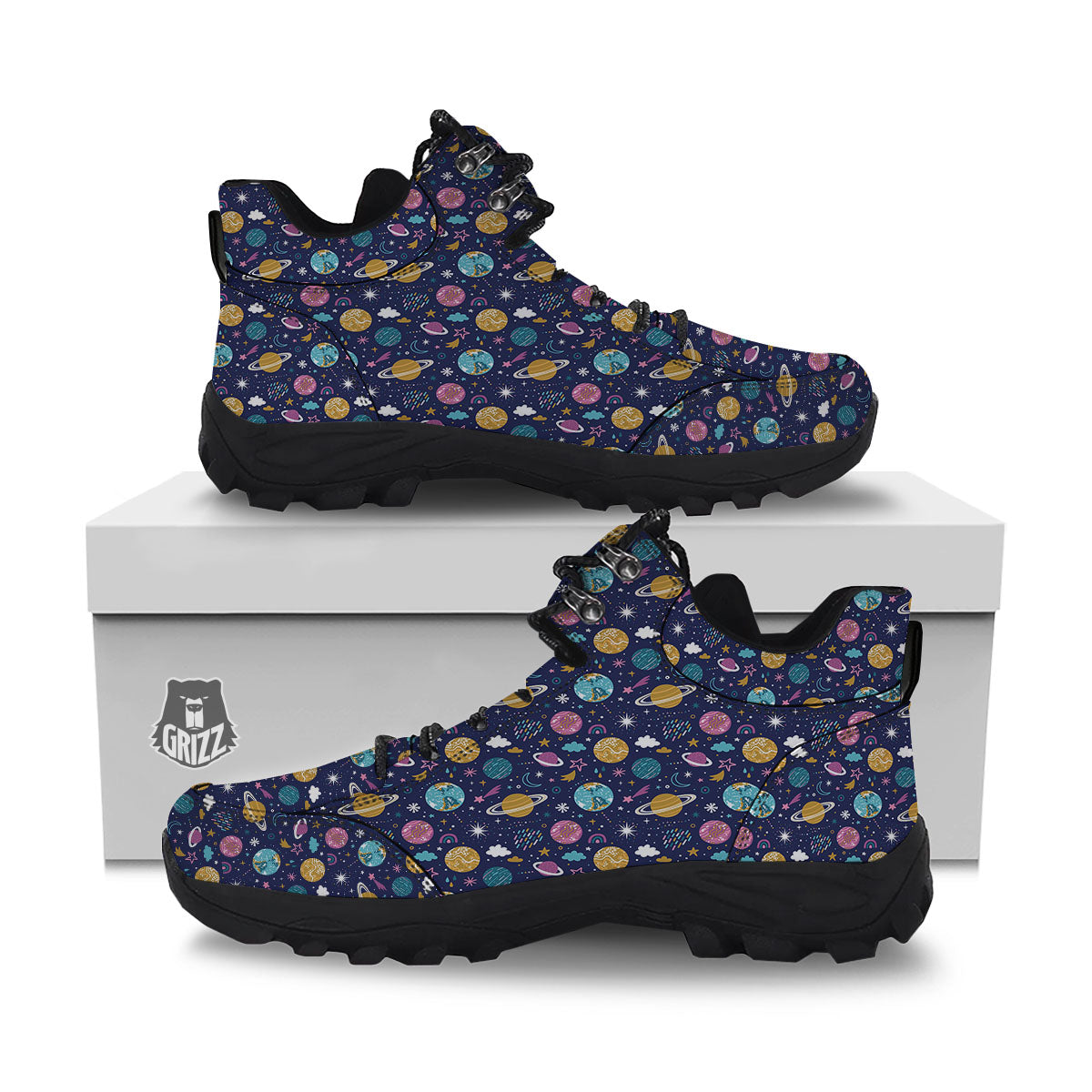 Planets Doodle Print Pattern Hiking Shoes-grizzshop