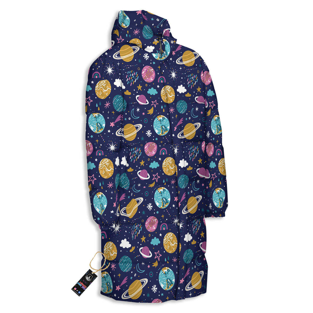 Planets Doodle Print Pattern Long Down Jacket-grizzshop