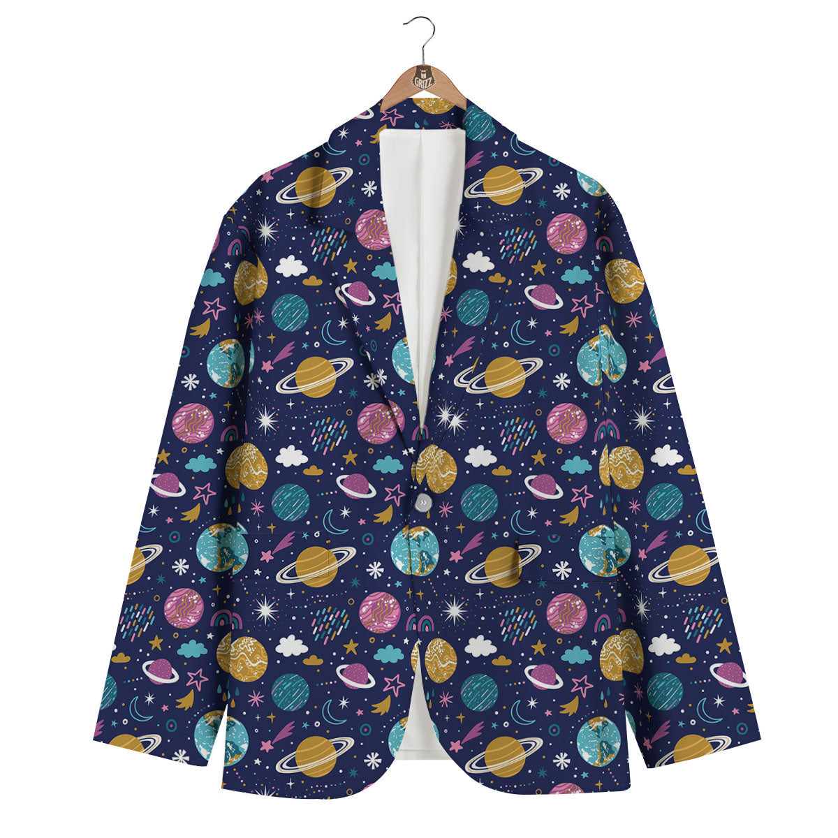 Planets Doodle Print Pattern Men's Blazer-grizzshop